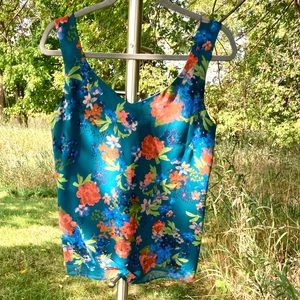 cabi: Women’s size S dressy floral tank top with a rich teal background.